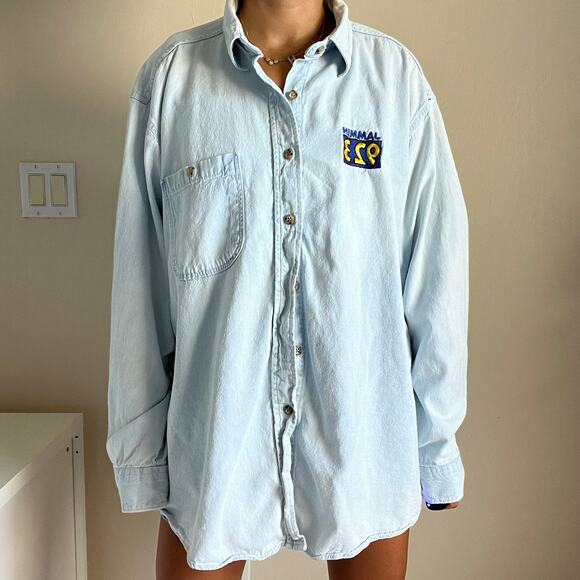 Vintage 90's JAMMIN 92.3 Button Down Chambray Shirt USA Made Size XL - Picture 9 of 12